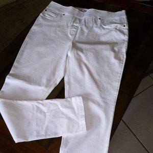 Peter Nygard White Luxe Denim Skinny Cuff Jeans Size L (14-16) 4 Way Stretch